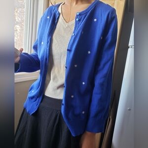 Women's Blue Cotton Blend Cardigan Sweater